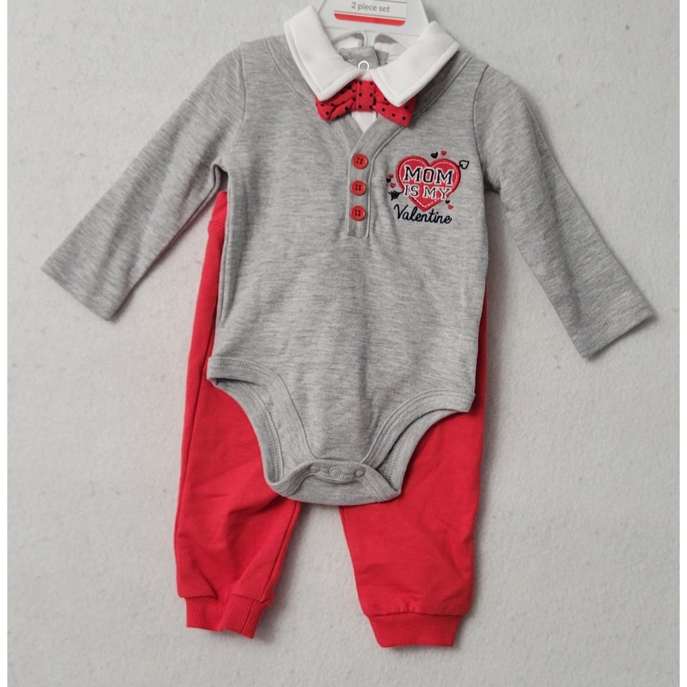 Baby Starters size 3 And 6 month gray red My Mom‎ is my Valentine 2 piece outfit